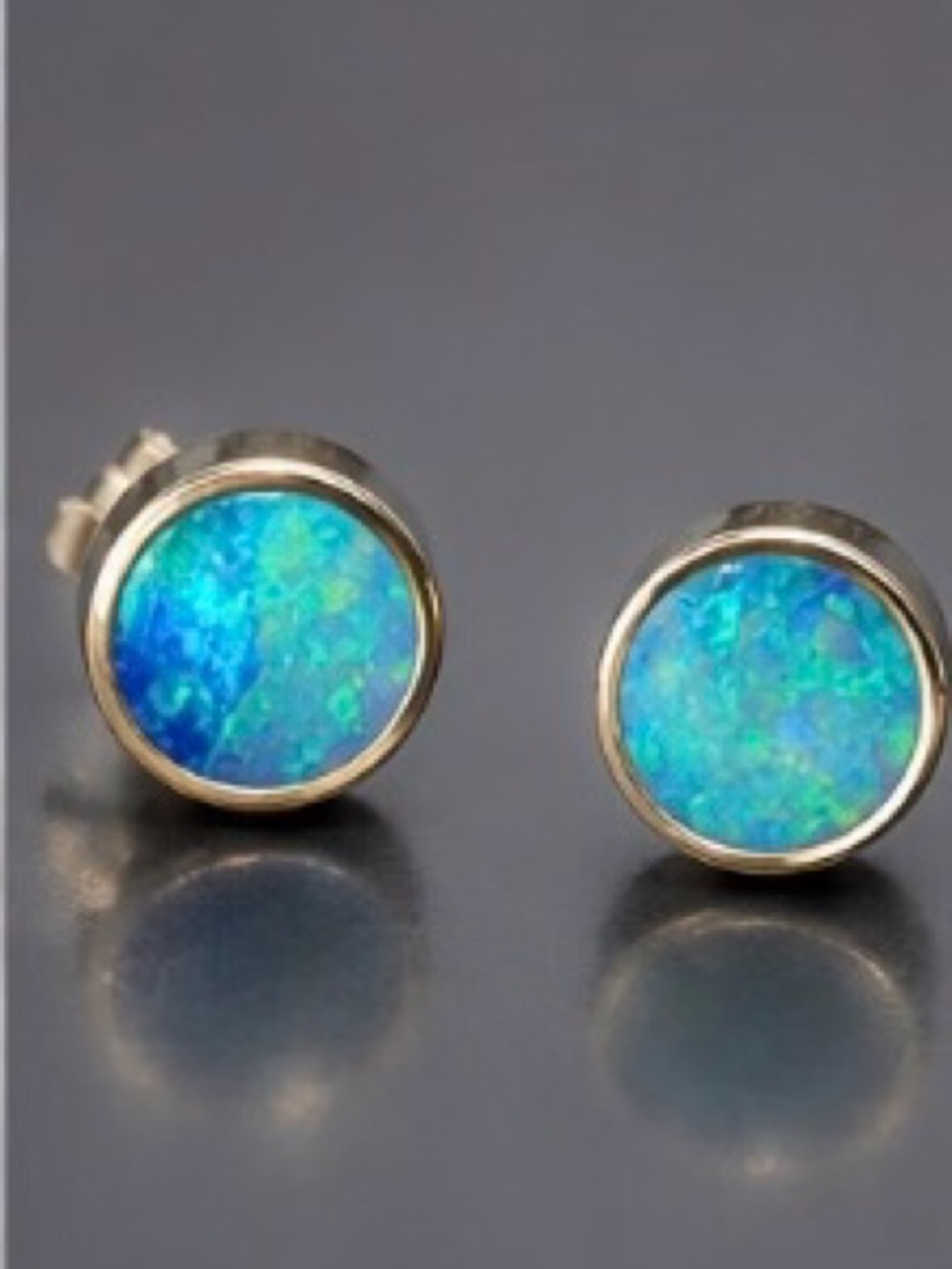 14k Opal bezel set earrings-signed
